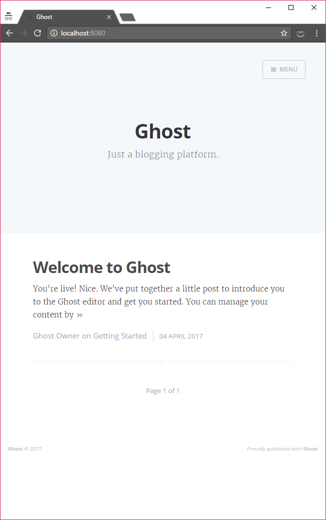 Ghost default homepage
